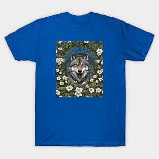 Minnesota Wolf Surrounded By Lady's Slipper Flowers 1 T-Shirt